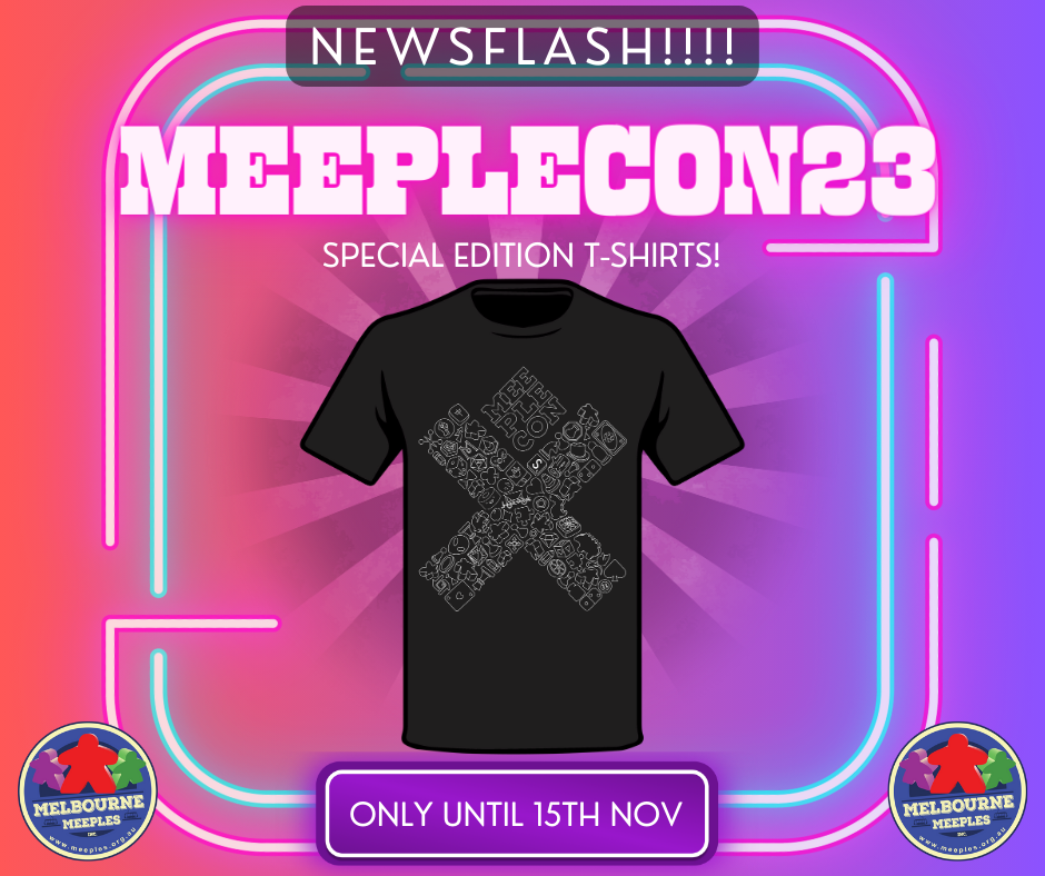 Ad for MeepleCon X T-shirt